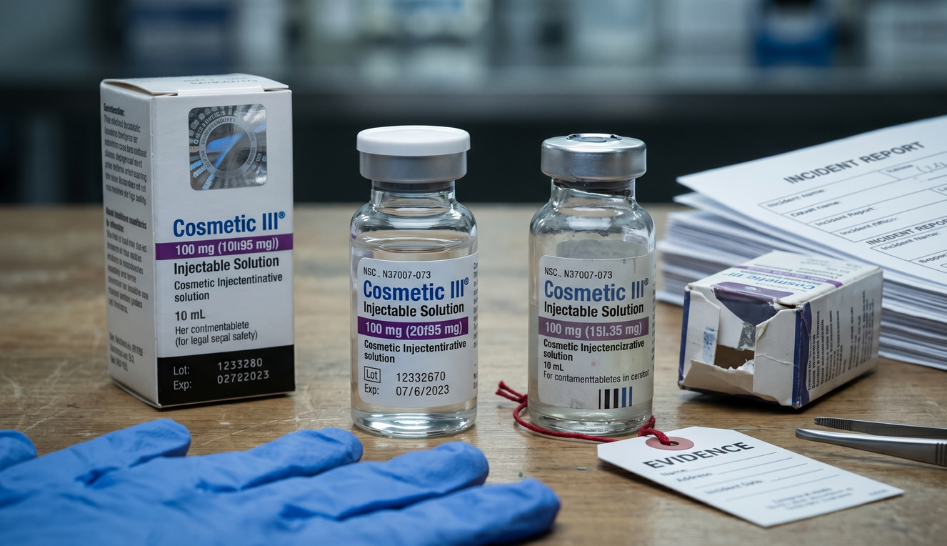Medical injector holding verified Botox product with QR authentication