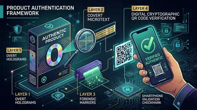 طبقات الأمان الرقمي والجنائي لتقنيات التحقق الظاهرية والخفية والرقمية من المنتجات